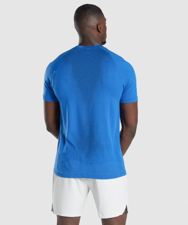 Gymshark Apex Contrast Seamless Men's T Shirts Blue | UAE-89CSRU