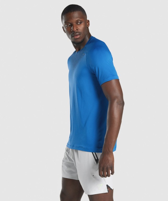 Gymshark Apex Contrast Seamless Men's T Shirts Blue | UAE-89CSRU