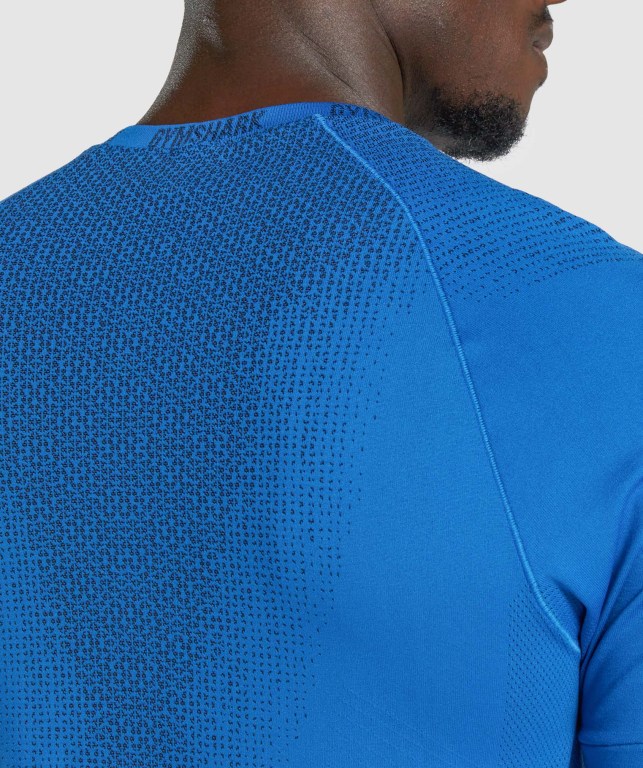 Gymshark Apex Contrast Seamless Men's T Shirts Blue | UAE-89CSRU