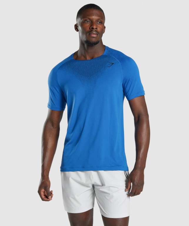 Gymshark Apex Contrast Seamless Men\'s T Shirts Blue | UAE-89CSRU