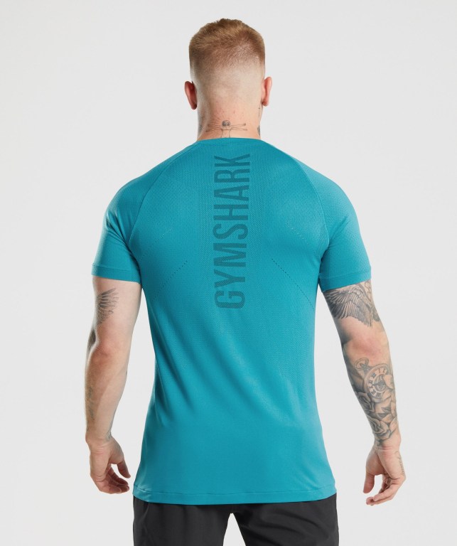 Gymshark Apex Perform Men's T Shirts Blue | UAE-89PUAL