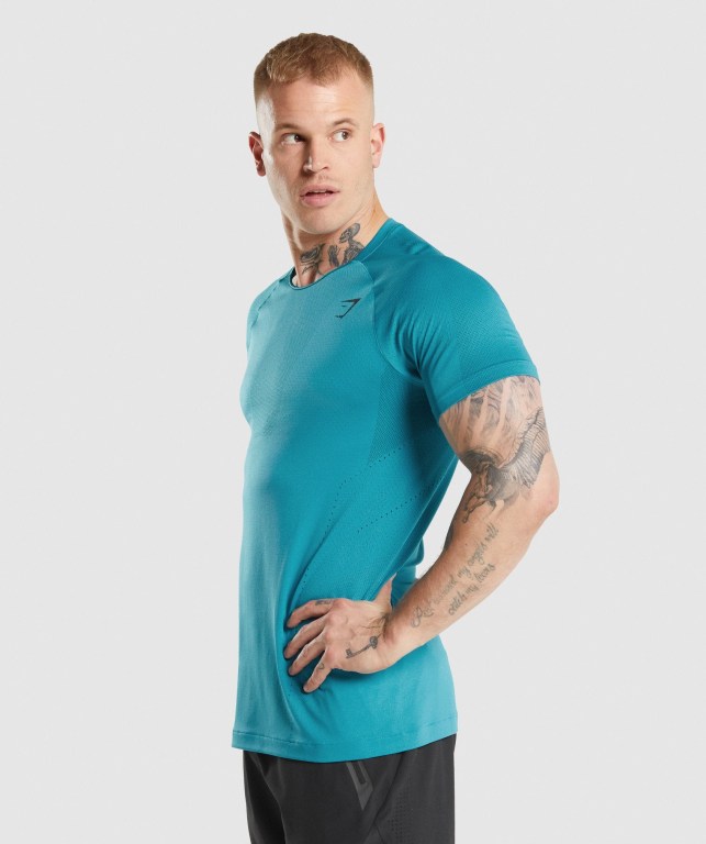 Gymshark Apex Perform Men's T Shirts Blue | UAE-89PUAL