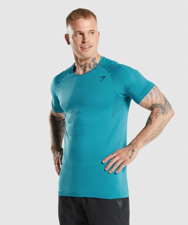 Gymshark Apex Perform Men\'s T Shirts Blue | UAE-89PUAL