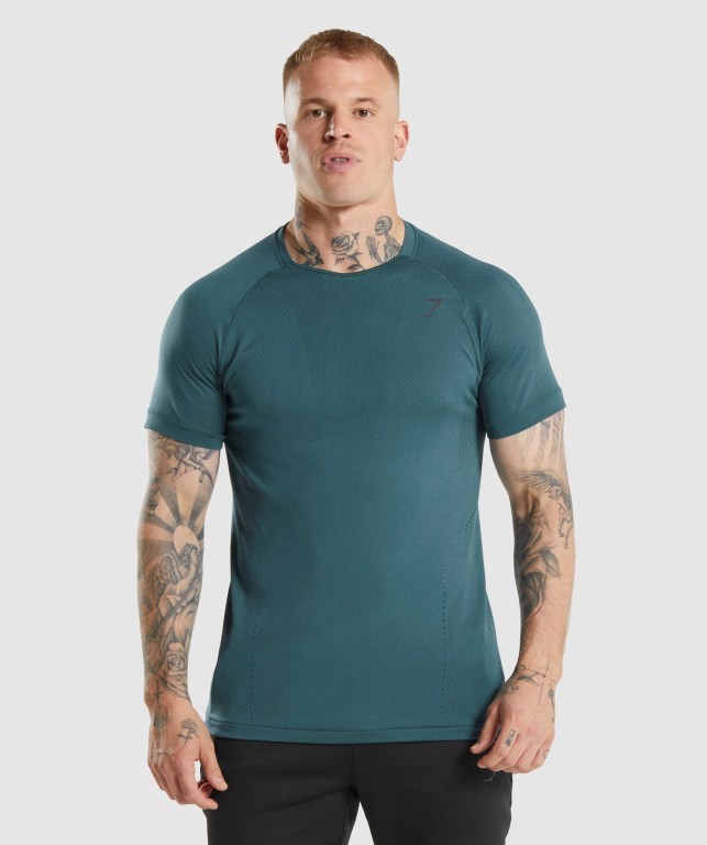 Gymshark Apex Perform Men\'s T Shirts Turquoise | UAE-50DRGZ