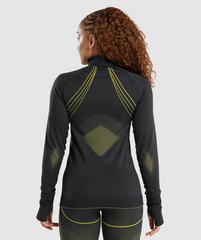 Gymshark Apex Seamless 1/4 Zip Women's Hoodies Black / Yellow | UAE-12WJAC