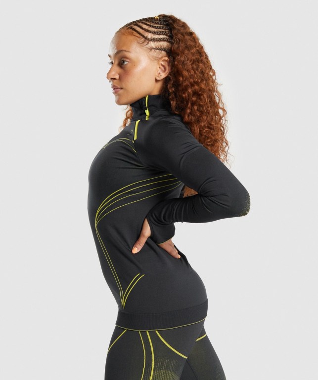 Gymshark Apex Seamless 1/4 Zip Women's Hoodies Black / Yellow | UAE-12WJAC