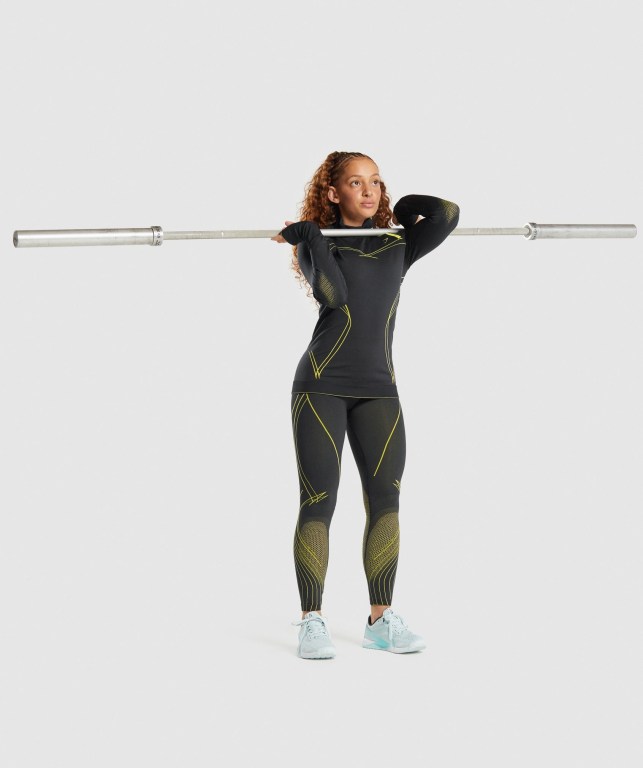 Gymshark Apex Seamless 1/4 Zip Women's Hoodies Black / Yellow | UAE-12WJAC