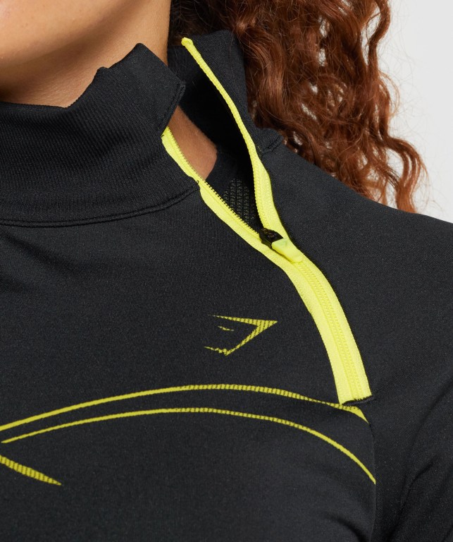 Gymshark Apex Seamless 1/4 Zip Women's Hoodies Black / Yellow | UAE-12WJAC