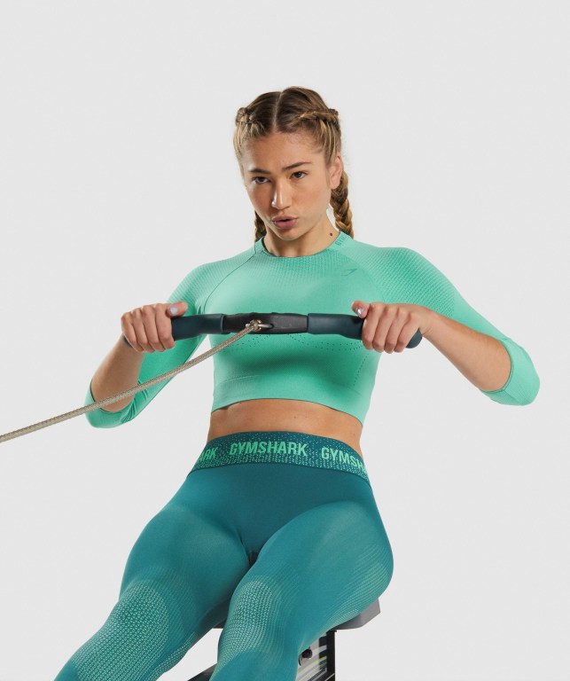 Gymshark Apex Seamless Crop Top Women's T Shirts Turquoise | UAE-20LBWT