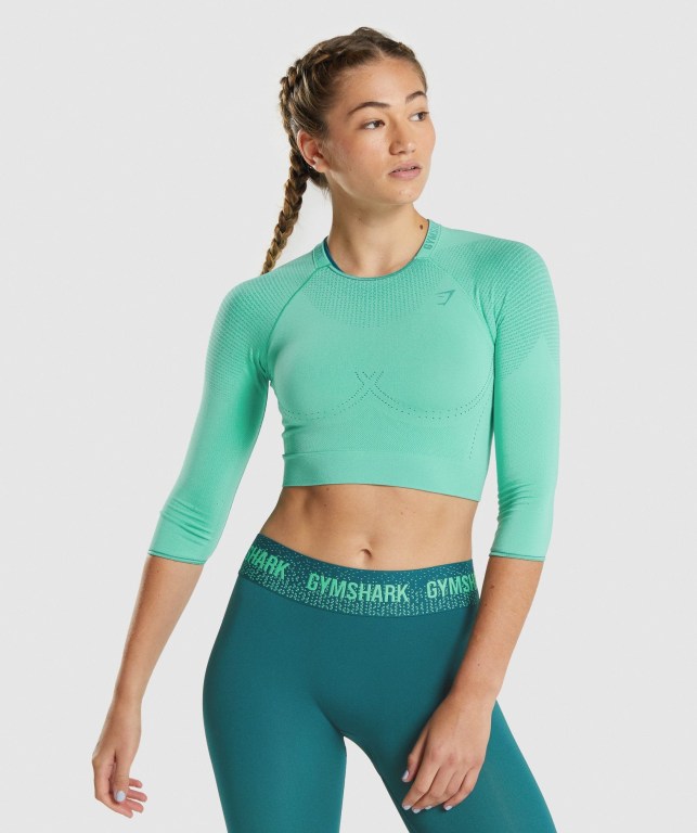 Gymshark Apex Seamless Crop Top Women\'s T Shirts Turquoise | UAE-20LBWT