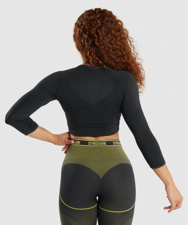 Gymshark Apex Seamless Crop Top Women's Sweatshirts Black | UAE-85GNBA