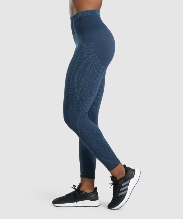 Gymshark Apex Seamless High Waisted Women's Leggings Navy / Light Blue | UAE-06JTIY