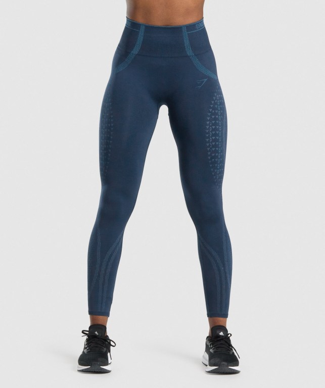 Gymshark Apex Seamless High Waisted Women\'s Leggings Navy / Light Blue | UAE-06JTIY