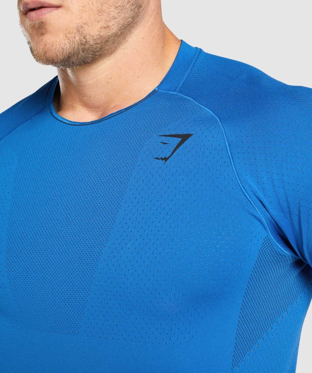 Gymshark Apex Seamless Men's T Shirts Blue | UAE-13FDWX