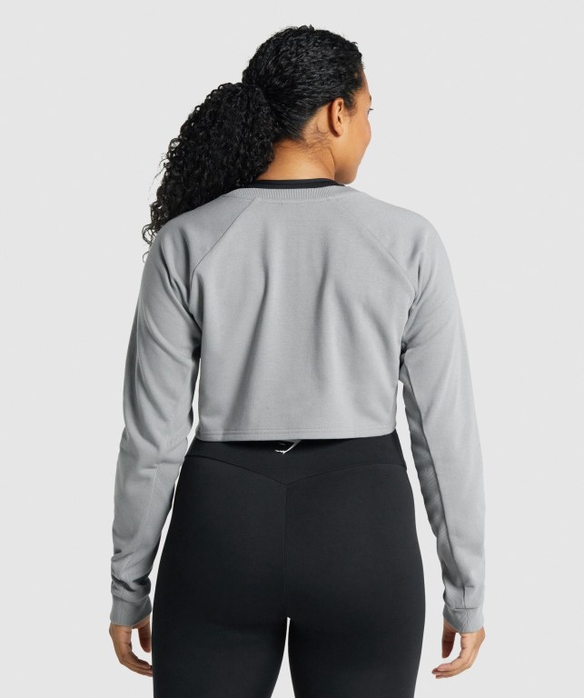 Gymshark Apollo Graphic Cropped Sweater Women's Hoodies Grey | UAE-76WTNS