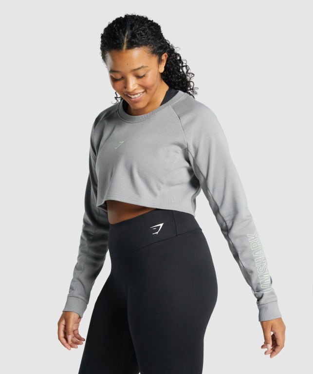 Gymshark Apollo Graphic Cropped Sweater Women's Hoodies Grey | UAE-76WTNS