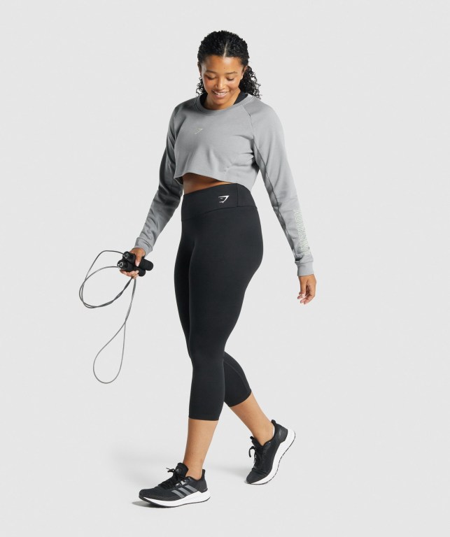 Gymshark Apollo Graphic Cropped Sweater Women's Hoodies Grey | UAE-76WTNS