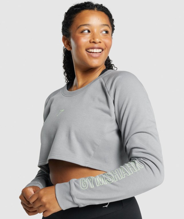 Gymshark Apollo Graphic Cropped Sweater Women's Hoodies Grey | UAE-76WTNS