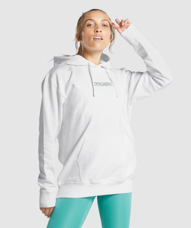 Gymshark Apollo Graphic Oversized Women\'s Hoodies White | UAE-17VZJU