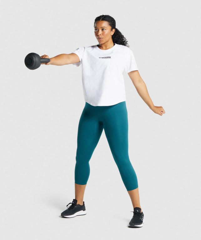 Gymshark Apollo Graphic Women's T Shirts White | UAE-13XQEB