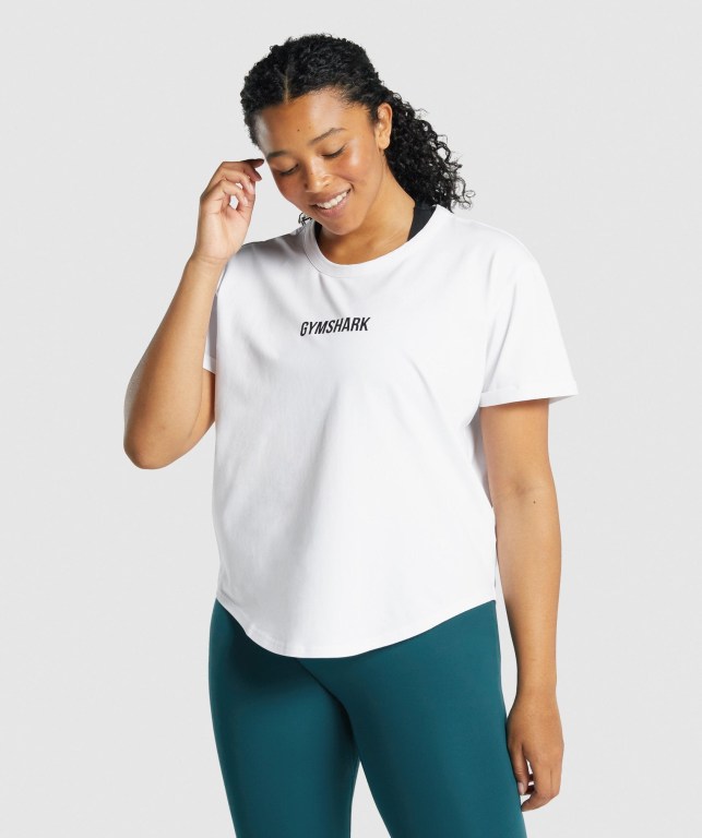 Gymshark Apollo Graphic Women\'s T Shirts White | UAE-13XQEB