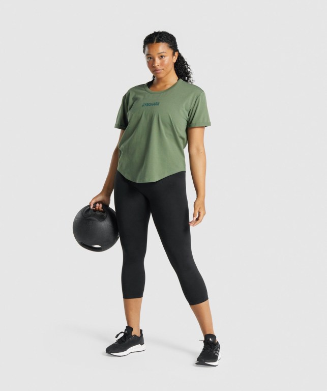 Gymshark Apollo Graphic Women's T Shirts Green | UAE-51SKDC