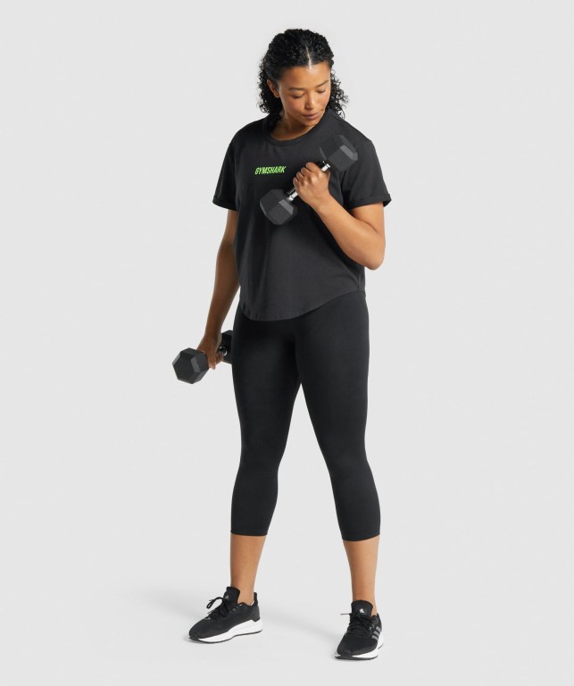 Gymshark Apollo Graphic Women's T Shirts Black | UAE-69XKWY