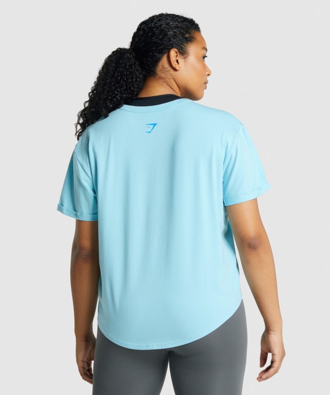 Gymshark Apollo Graphic Women's T Shirts Light Blue | UAE-79MOVF