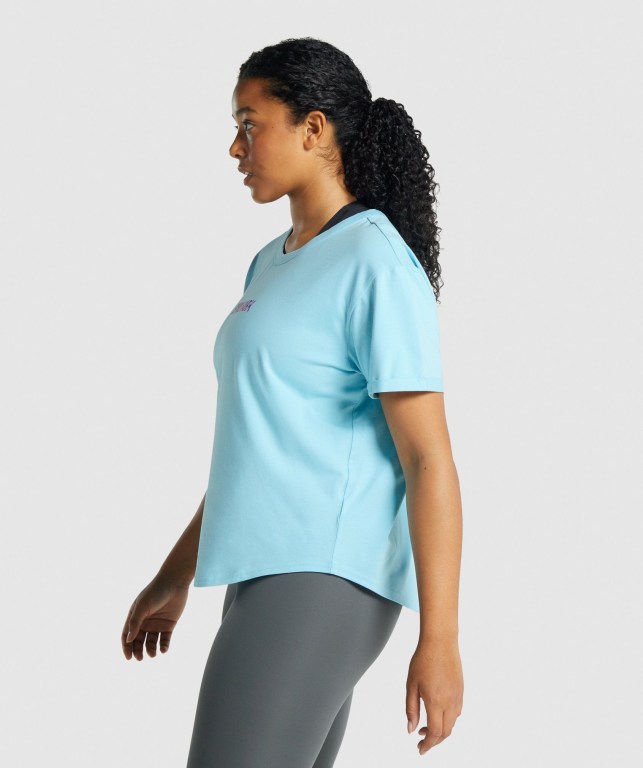 Gymshark Apollo Graphic Women's T Shirts Light Blue | UAE-79MOVF