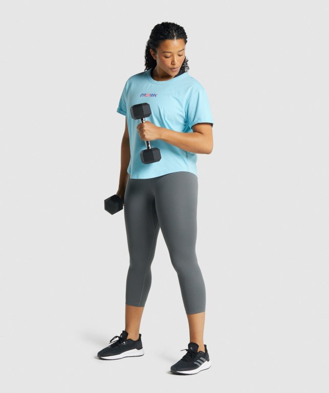 Gymshark Apollo Graphic Women's T Shirts Light Blue | UAE-79MOVF