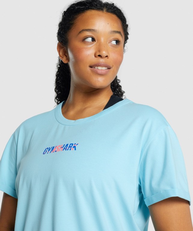 Gymshark Apollo Graphic Women's T Shirts Light Blue | UAE-79MOVF