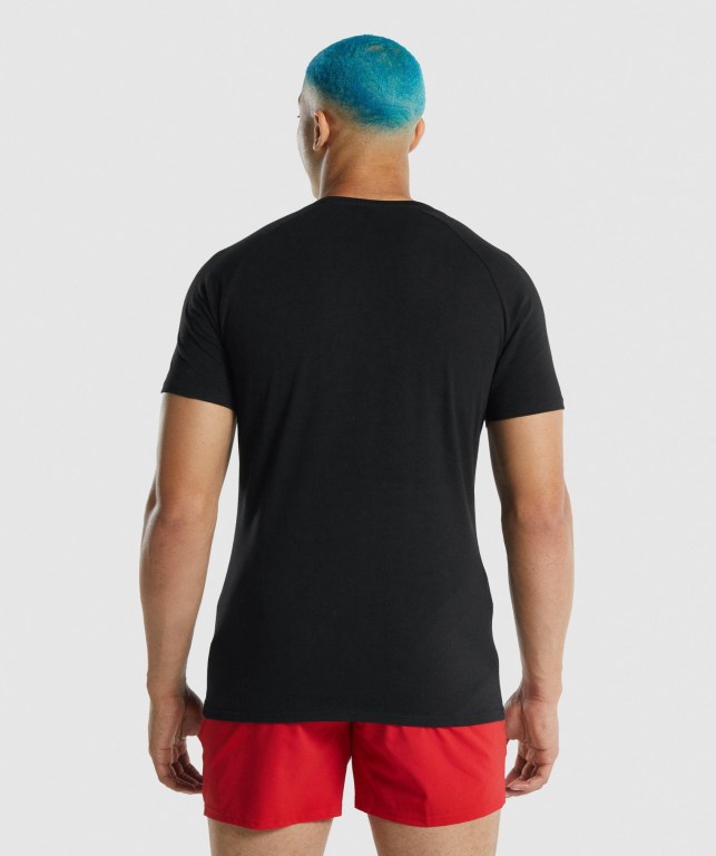 Gymshark Apollo Men's T Shirts Black | UAE-46AFEJ