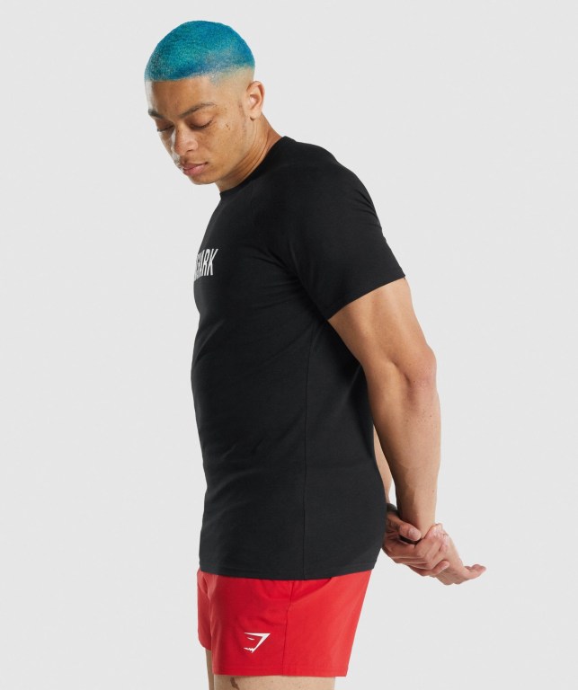 Gymshark Apollo Men's T Shirts Black | UAE-46AFEJ