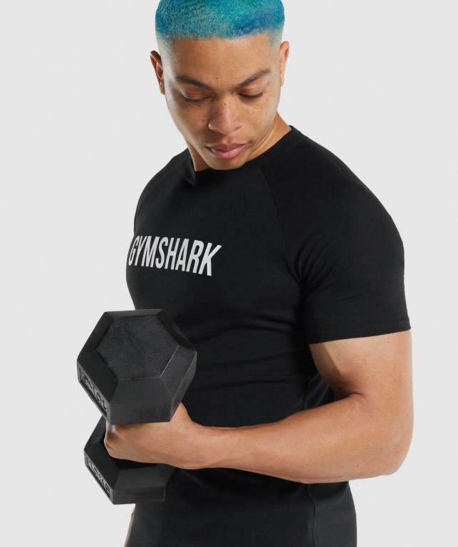 Gymshark Apollo Men's T Shirts Black | UAE-46AFEJ