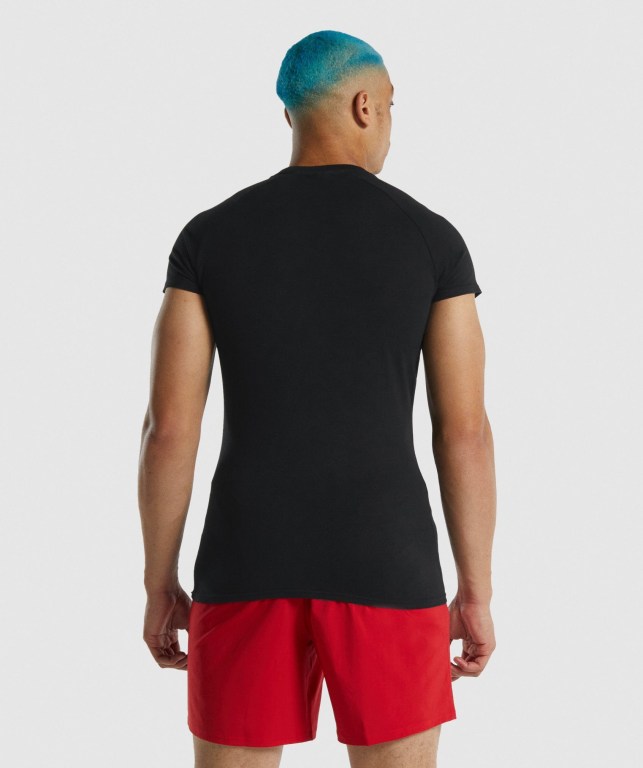 Gymshark Apollo Men's T Shirts Black | UAE-84BEOU