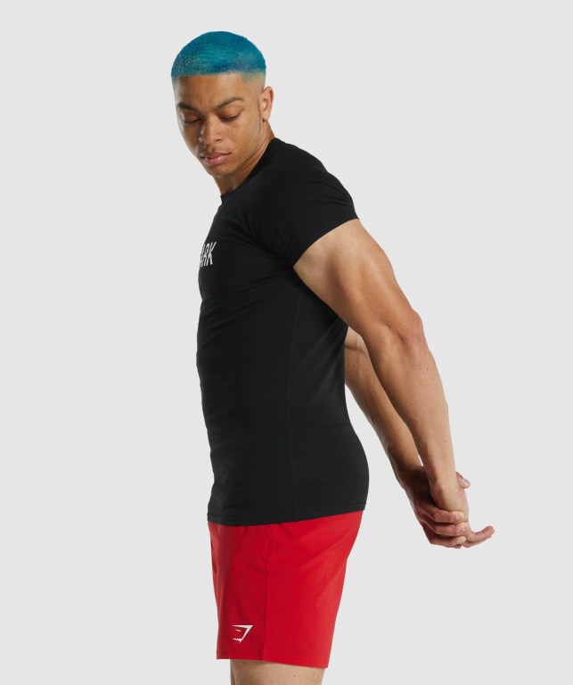 Gymshark Apollo Men's T Shirts Black | UAE-84BEOU