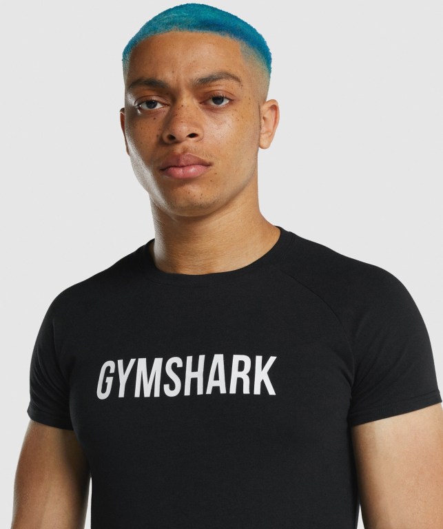 Gymshark Apollo Men's T Shirts Black | UAE-84BEOU