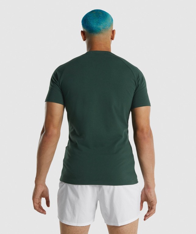 Gymshark Apollo Men's T Shirts Dark Green | UAE-36OGJD