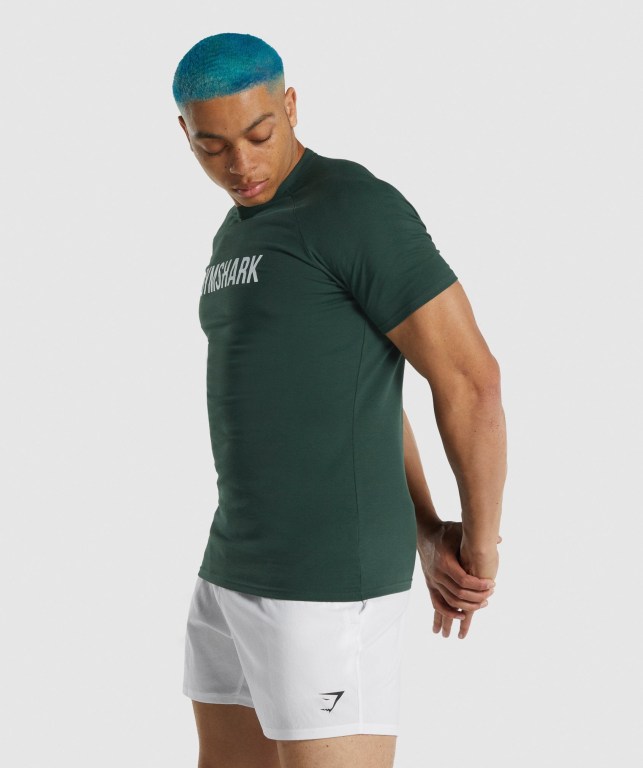 Gymshark Apollo Men's T Shirts Dark Green | UAE-36OGJD