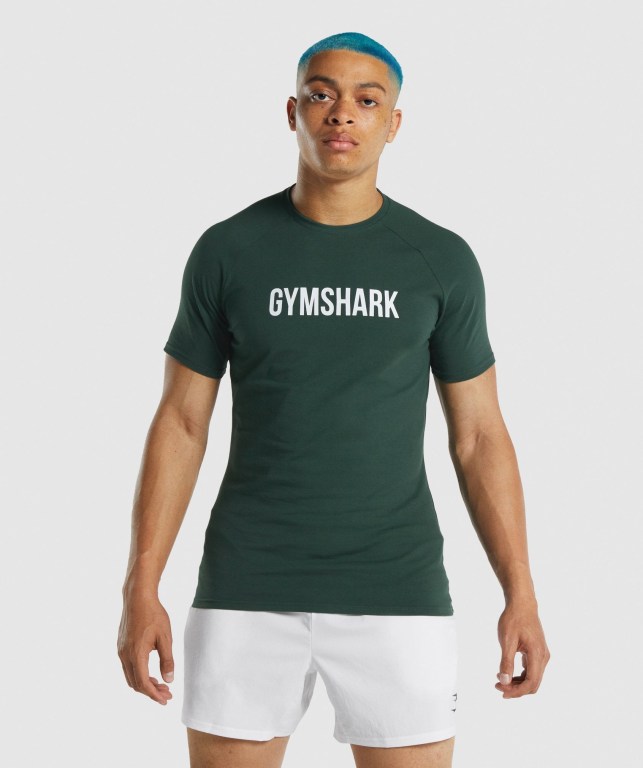 Gymshark Apollo Men\'s T Shirts Dark Green | UAE-36OGJD