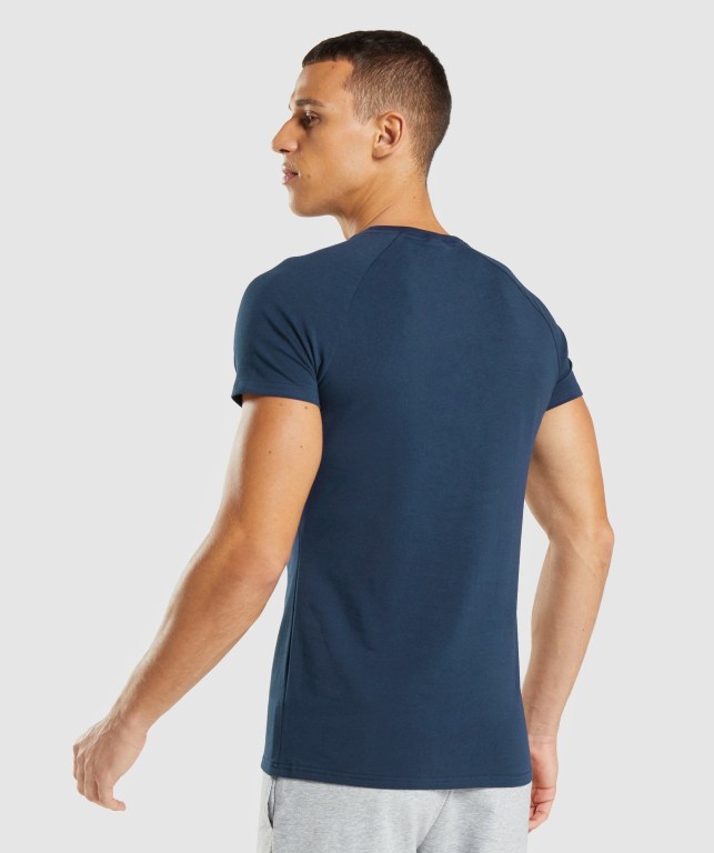 Gymshark Apollo Men's T Shirts Navy | UAE-43VFAL