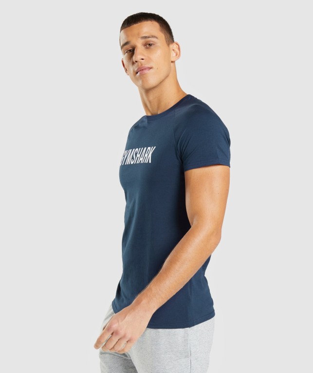 Gymshark Apollo Men's T Shirts Navy | UAE-43VFAL