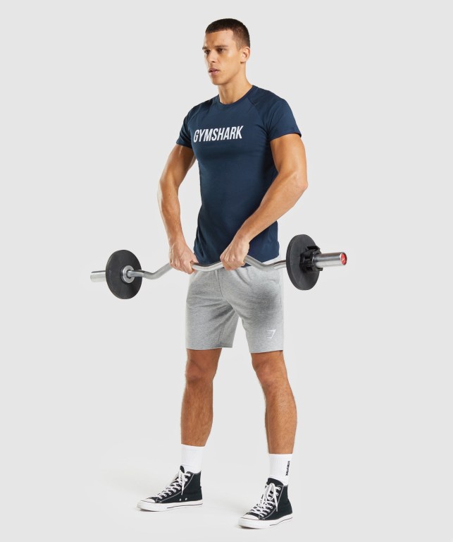 Gymshark Apollo Men's T Shirts Navy | UAE-43VFAL