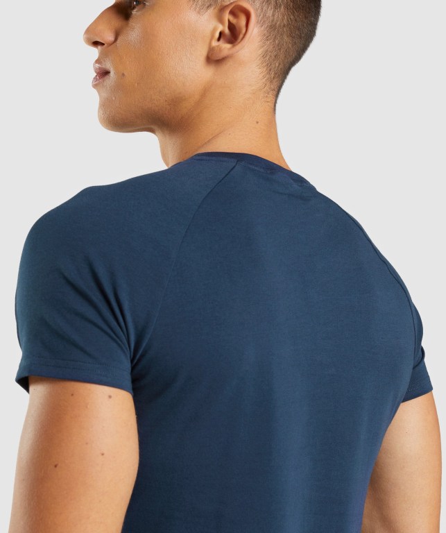 Gymshark Apollo Men's T Shirts Navy | UAE-43VFAL