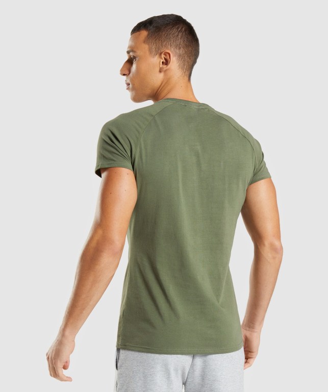 Gymshark Apollo Men's T Shirts Olive | UAE-47RJTY