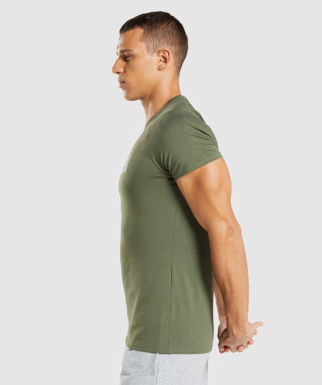 Gymshark Apollo Men's T Shirts Olive | UAE-47RJTY