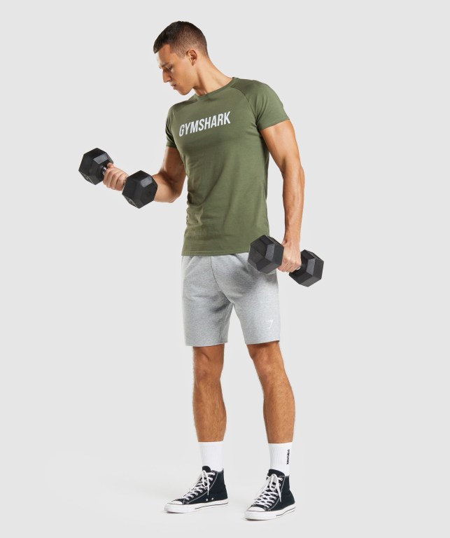 Gymshark Apollo Men's T Shirts Olive | UAE-47RJTY