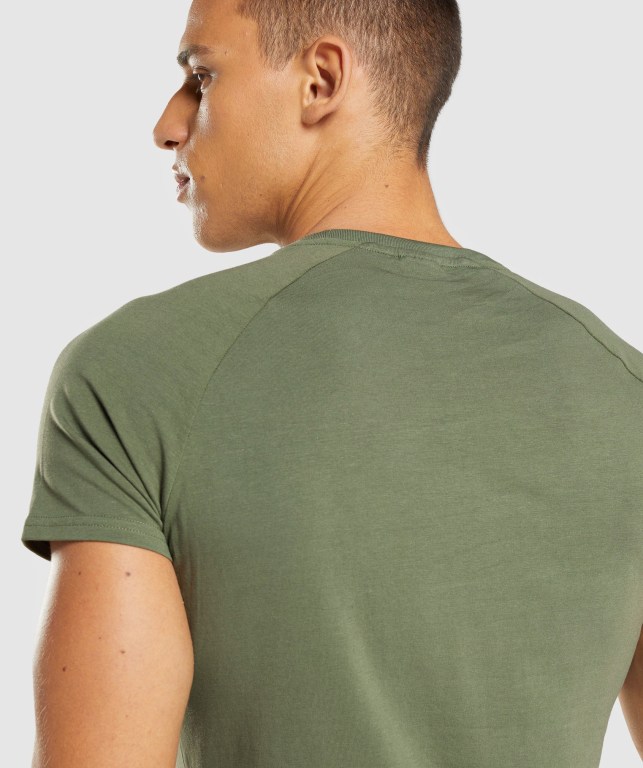 Gymshark Apollo Men's T Shirts Olive | UAE-47RJTY