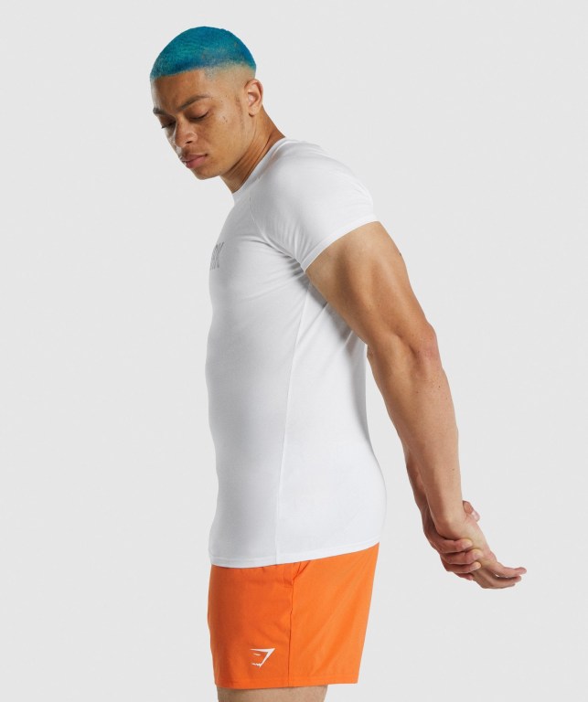 Gymshark Apollo Men's T Shirts White | UAE-25DIKN