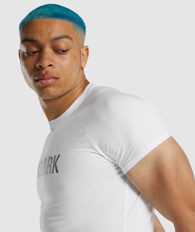 Gymshark Apollo Men's T Shirts White | UAE-25DIKN